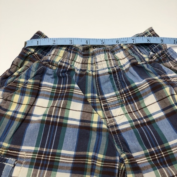 OSHKOSH B’GOSH Blue Green Tan Plaid Pocket Cargo Summer Shorts Boys SIZE 4 - Picture 8 of 9